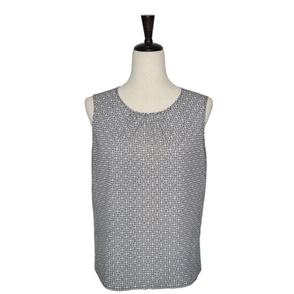 Calvin Klein Black & White Patterned Keyhole Closure Sleeveless Blouse Size M - Picture 1 of 7